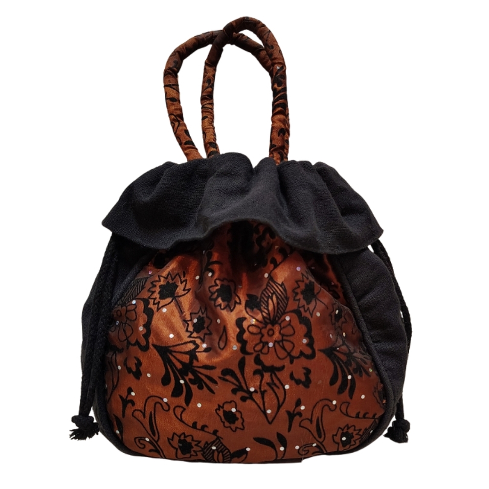 Satin & Lace Cloth Hand Bag Bronze Black Small Evening Whimsygoth Fairy‎ Boho